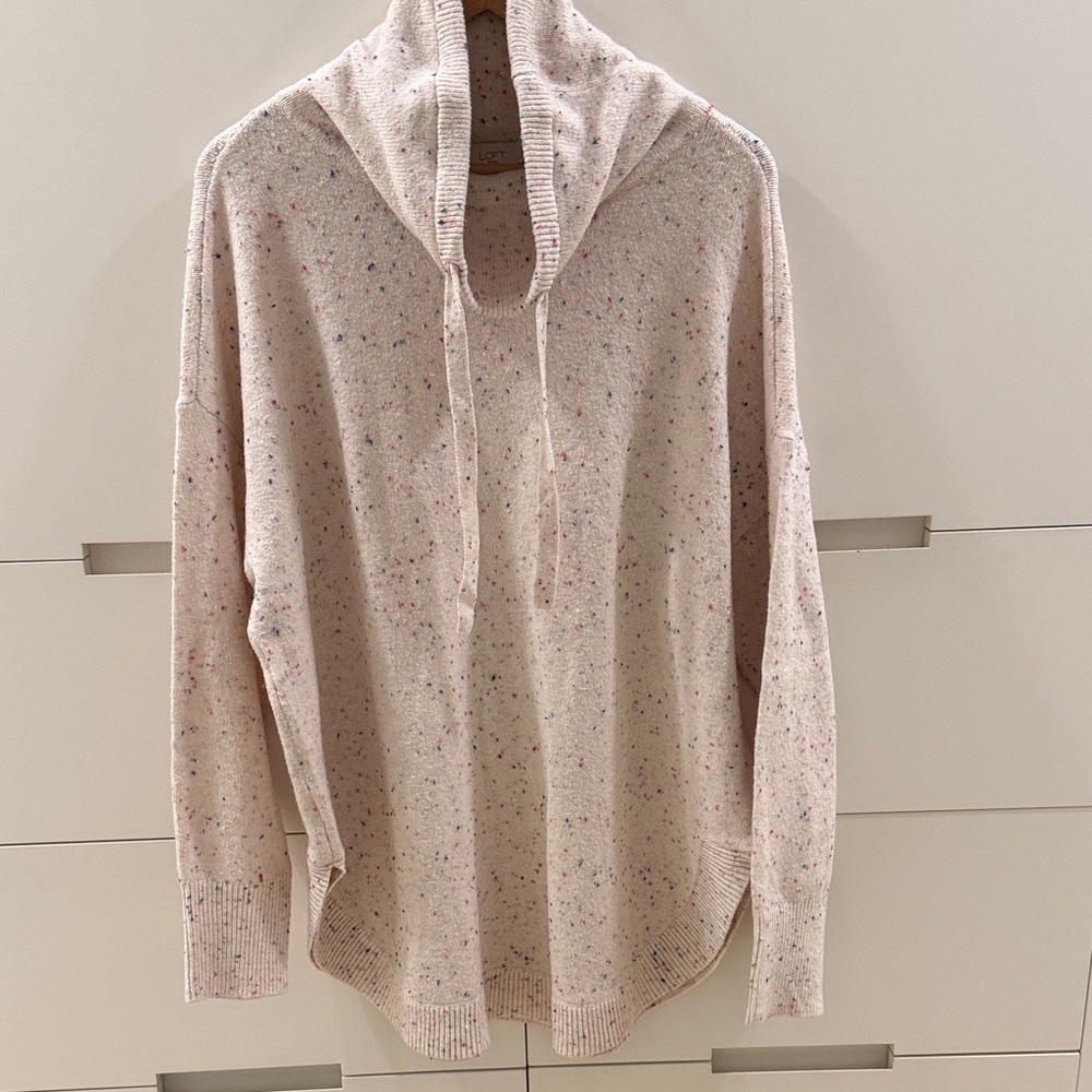 LOFT Speckled Cream Cowl Neck Sweater